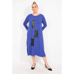 Şans Women's Plus Size Saxon Faux Leather Long Sleeve Dress