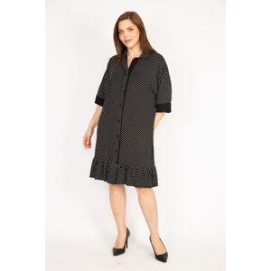 Şans Women's Black Plus Size Front Buttoned Skirt Tip Layered Point Patterned Dress