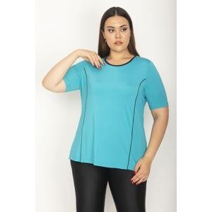 Şans Women's Plus Size Turquoise Piping And Cup Detailed Sports Blouse