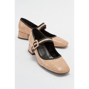 LuviShoes CURES Women's Beige Patterned Heeled Shoes