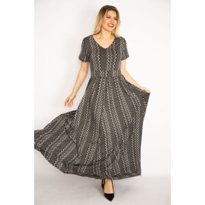Şans Women's Plus Size Black Waist Gathered Maxi Length Lilac Dress