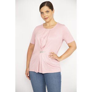 Şans Women's Salmon Plus Size Front Detailed Blouse