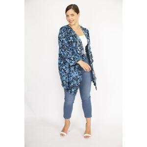 Şans Women's Saxe Plus Size Crepe Chiffon Fabric Patterned Cardigan