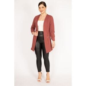 Şans Women's Dried Rose Large Size Ornamental Zipper Pocket Unlined Jacket