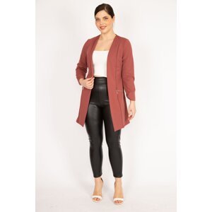 Şans Women's Pale Pink Plus Size Ornamental Zipper Pocket Unlined Jacket