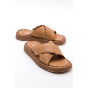 LuviShoes VOLAJ Tan Genuine Leather Cross Banded Women's Slippers