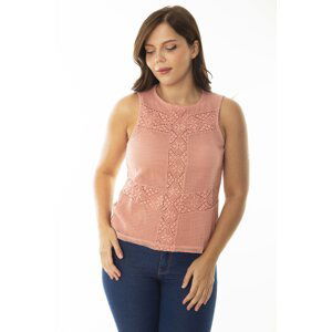 Şans Women's Plus Size Salmon Front Lace Viscose Viscose Blouse