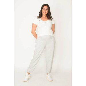 Şans Women's Gray Cotton Fabric Inner Rack Trousers With Elastic Waist Pocket Detailed Trousers