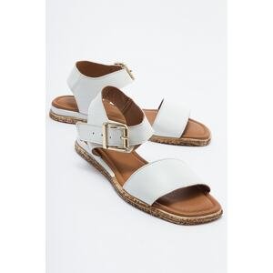 LuviShoes 713 Khaki Leather White Women's Sandals