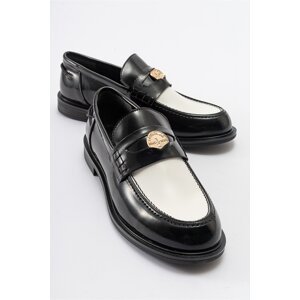 LuviShoes BLOSS Black-White Matte Patent Leather Women's Loafer