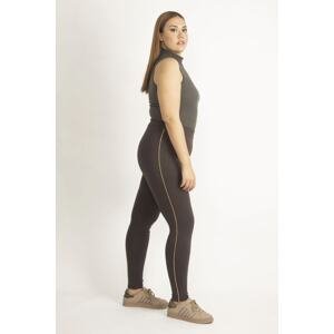 Şans Women's Large Size Brown Side Glitter Detailed Leggings Trousers