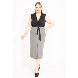 Şans Women's Large Size Black Sequin Patterned Belted Vest
