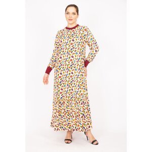 Şans Women's Colorful Plus Size Woven Viscose Fabric Long Dress With Ribbed Collar And Sleeves