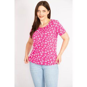 Şans Women's Fujiya Plus Size Cotton Fabric Floral Patterned Blouse