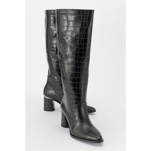 LuviShoes BELIS Black Print Women's Heeled Boots
