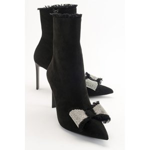 LuviShoes REVI Women's Black Suede Heeled Boots