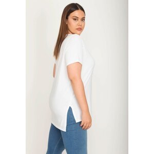 Şans Women's Plus Size White Long Back Blouse with Side Slit