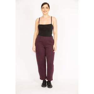 Şans Women's Burgundy Large Size Iron Print Grass Stitching Elastic Waist Side Pocket Trousers