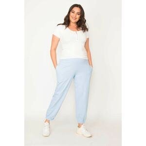 Şans Women's Blue Cotton Fabric Inner Rack Trousers With Elastic Waist Pocket Detailed Trousers