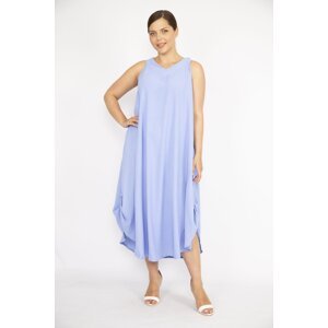 Şans Women's Baby Blue Plus Size Aerobin Fabric Skirt Epaulette Sleeveless Long Dress