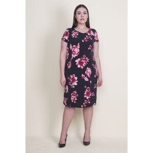 Şans Women's Plus Size Black Floral Pattern Lined Dress