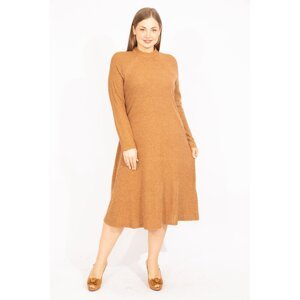 Şans Women's Saffron Plus Size Crew Neck Self Striped Dress