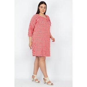 Şans Women's Plus Size Red Raglan Sleeve See-through Dress