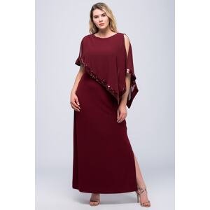 Şans Women's Plus Size Burgundy Chiffon And Sequin Detailed Evening Dress