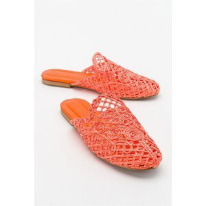 LuviShoes Santo Women's Slippers From Genuine Leather, Orange Knitted