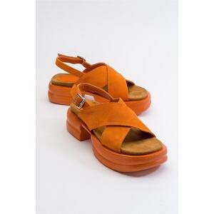 LuviShoes Most Orange Suede Genuine Leather Women's Sandals