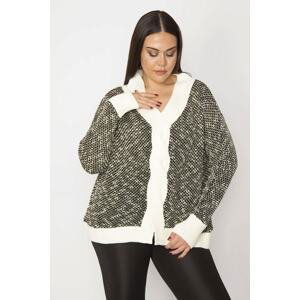 Şans Women's Plus Size Black Knitwear Woven Closed Front Tunic Cardigan