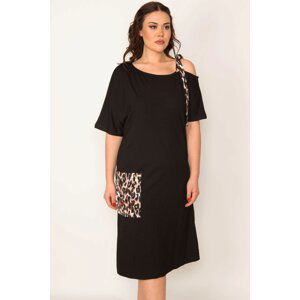 Şans Women's Plus Size Black Strap And Pocket Detailed Dress