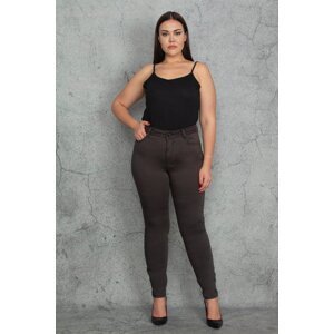 Şans Women's Large Size Anthracite Slim Fit 5 Pocket Gabardine Fabric Trousers