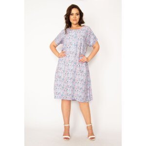 Şans Women's Plus Size Baby Blue Woven Viscose Fabric Front Buttons and Belted Waist Dress
