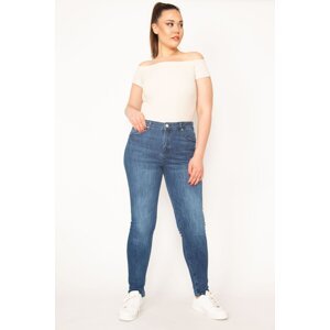 Şans Women's Plus Size Navy Blue Wash Effect 5 Pocket Lycra Jeans