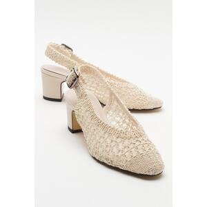 LuviShoes LOPA Beige Knitted Women's Heeled Shoes