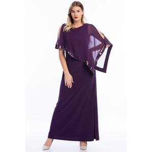 Şans Women's Plus Size Purple Chiffon And Sequin Detailed Evening Dress