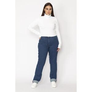 Şans Women's Plus Size Navy Blue High Waist 5 Pocket Lycra Jeans