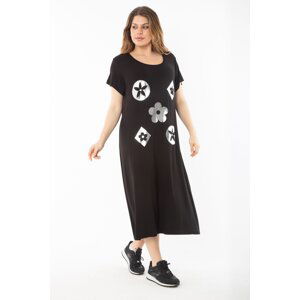 Şans Women's Plus Size Black Lame Printed Dress