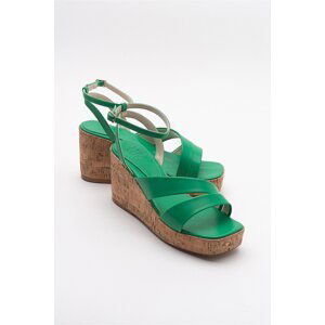 LuviShoes Ductus Green Skin Wedge Sole Women's Sandals