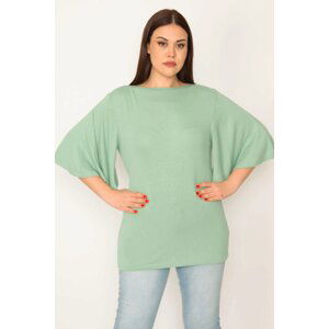 Şans Women's Plus Size Green Flounce Sleeve Viscose Blouse