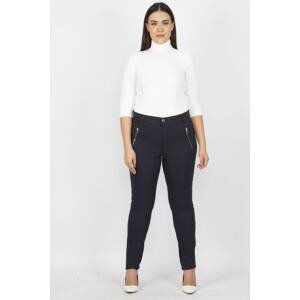 Şans Women's Large Size Navy Blue Zipper Detailed Trousers