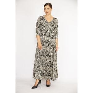 Şans Women's Plus Size Mink Wrapped Neck Capri Sleeve Long Dress