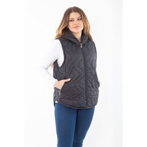 Şans Women's Plus Size Black Front And Pocket Zipper Hooded Lined Quilted Vest