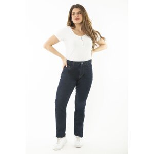 Şans Women's Plus Size Navy Blue 5 Pocket Jeans Trousers