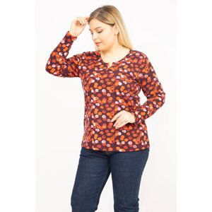 Şans Women's Colorful Plus Size Cotton Fabric Collar Detailed Blouse