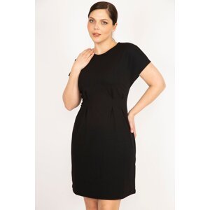Şans Women's Black Plus Size Back Hidden Zipper Waist Detail Crepe Dress
