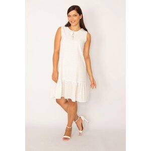Şans Women's Plus Size White Embroidered Fabric Lined Dress