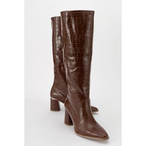 LuviShoes BELIS Tan Print Women's Heeled Boots
