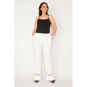 Şans Women's Plus Size Bone Trousers with Lace Detail and Pockets